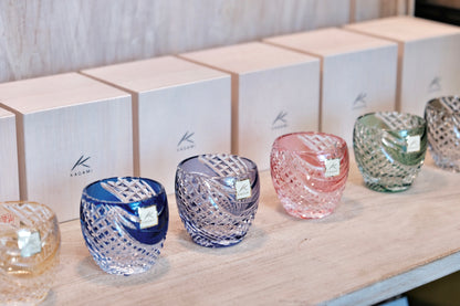 [KAGAMI CRYSTAL] | EDO KIRIKO | Fish Scales Stripe Sake Cup Blue