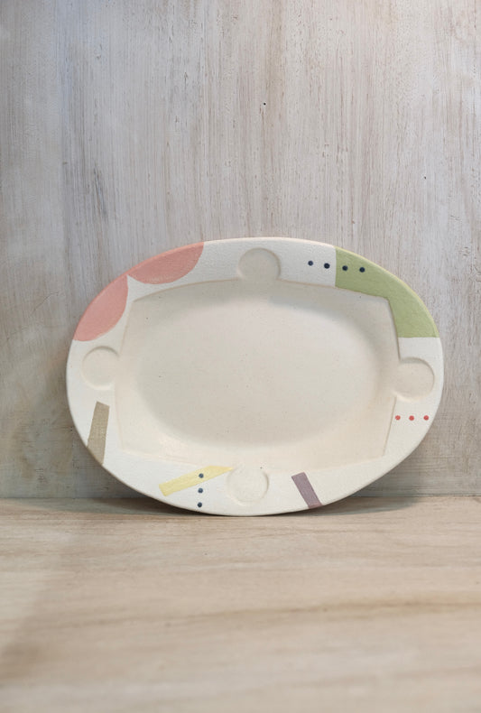 Hacorie-ハコリエ Handmade Ceramic Multiple Colors Rim pattern 9'' Oval Plate #4