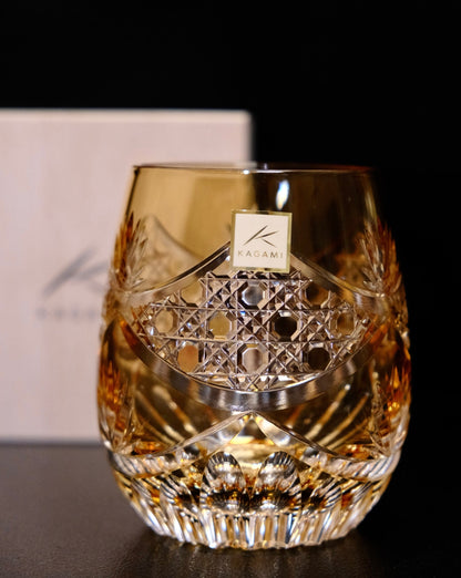 [KAGAMI CRYSTAL] Whiskey Glass Evening Lull (Yellow) By JUNICHI NABETANI Master Of Traditional Crafts Edo Kiriko