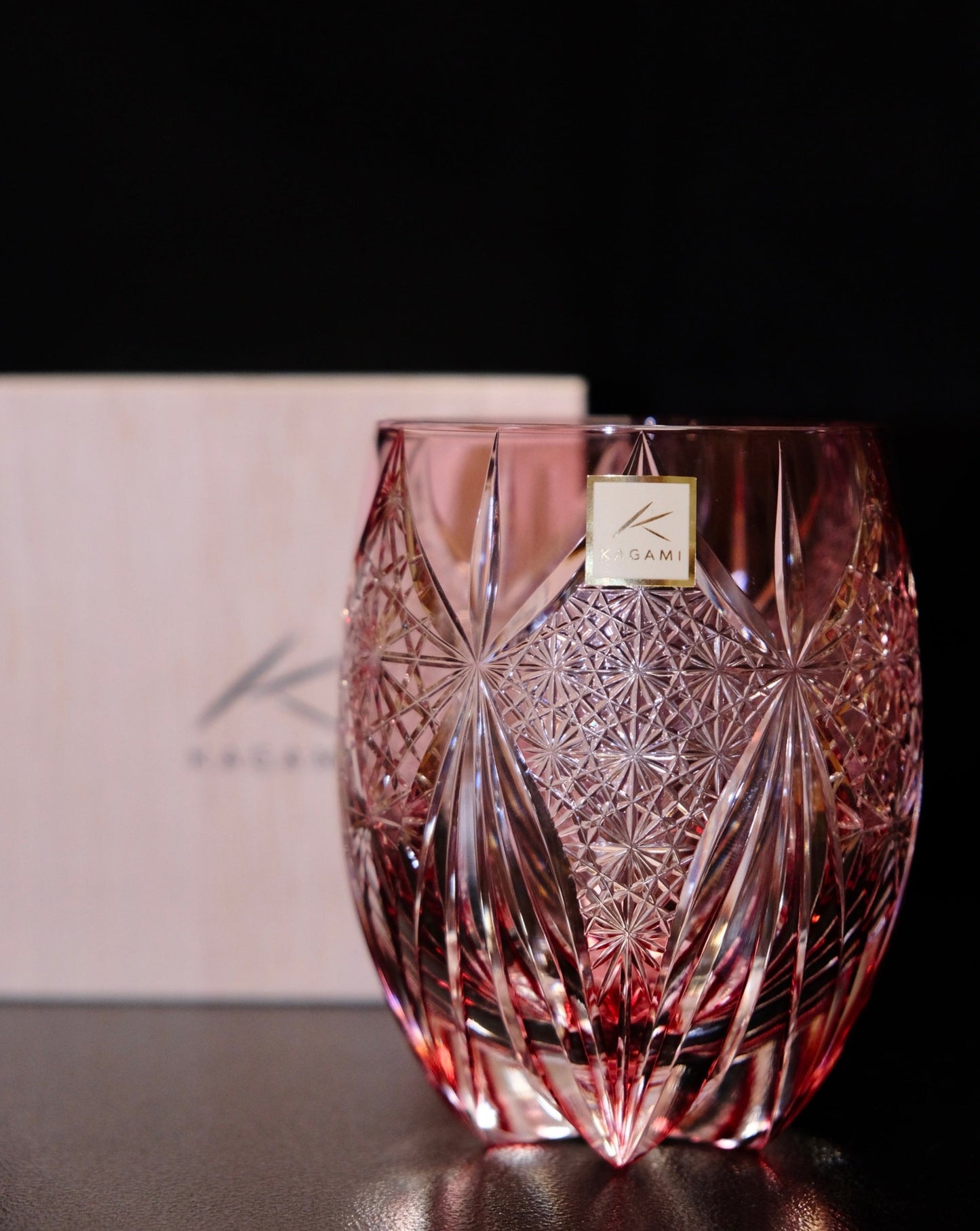 [KAGAMI CRYSTAL]  Whiskey Glass SUBARU (Red/Pink) By TATSUYA NEMOTO Master Of Traditional Crafts Edo Kiriko