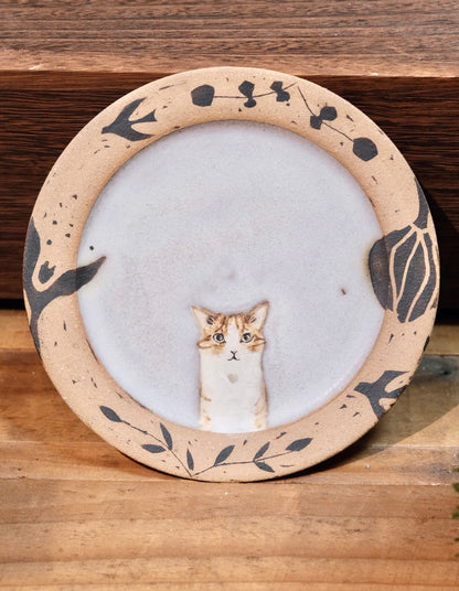 Artisans-森安幸代 Acne Pottery Studio Handmade 18cm/7inch medium plate （Cat）