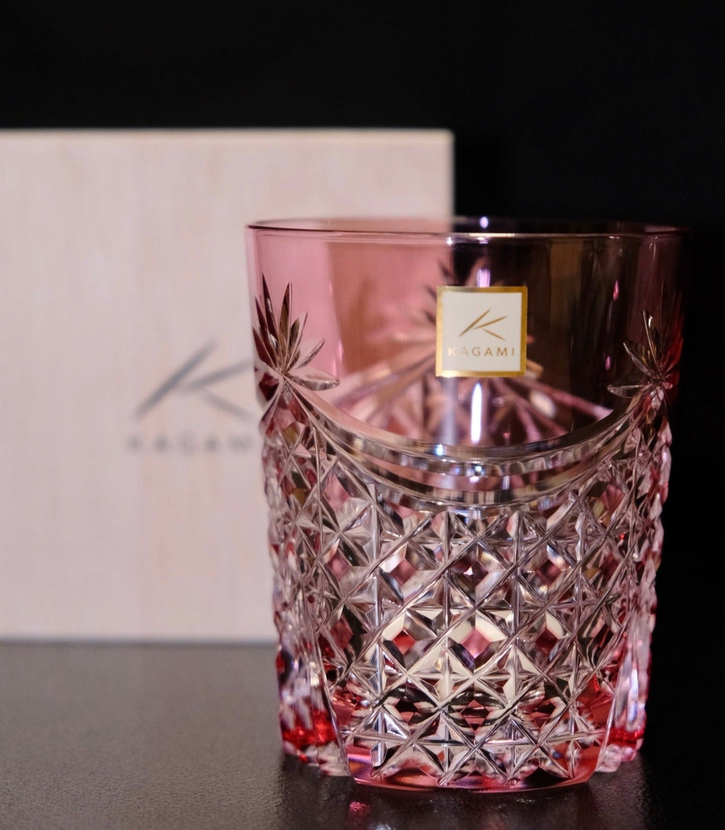 [KAGAMI CRYSTAL] Whiskey Glass DRAPE & TETRAGONAL BASKET WEAVE (RED) | EDO KIRIKO | KAGAMI CRYSTAL