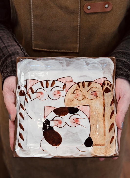 Hasami ware Handcraft Kitty Cat Squre Plate