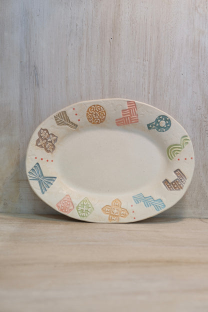 Hacorie-ハコリエ Handmade Ceramic Multiple Colors Rim pattern 9'' Oval Plate #6