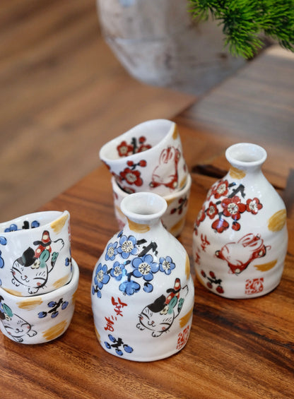 Yudachi Gama Handcraft Lucky Cat Sake Set - Limited Edition (Gift Box)