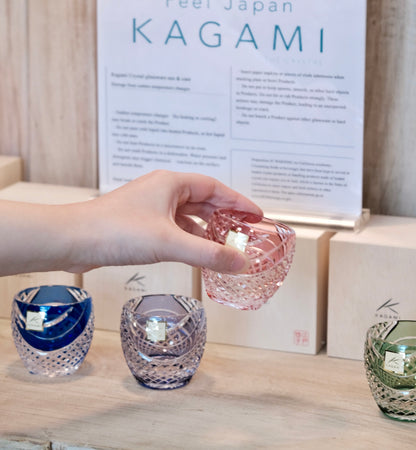 [KAGAMI CRYSTAL] | EDO KIRIKO | Fish Scales Stripe Sake Cup Green