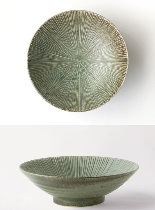 Japan Made Minoware Large Ramen Bowl -wabi sabi Green