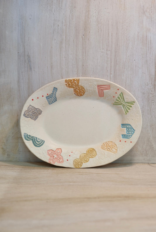 Hacorie-ハコリエ Handmade Ceramic Multiple Colors Rim pattern 9'' Oval Plate #5