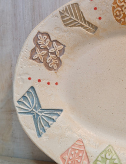 Hacorie-ハコリエ Handmade Ceramic Multiple Colors Rim pattern 9'' Oval Plate #6