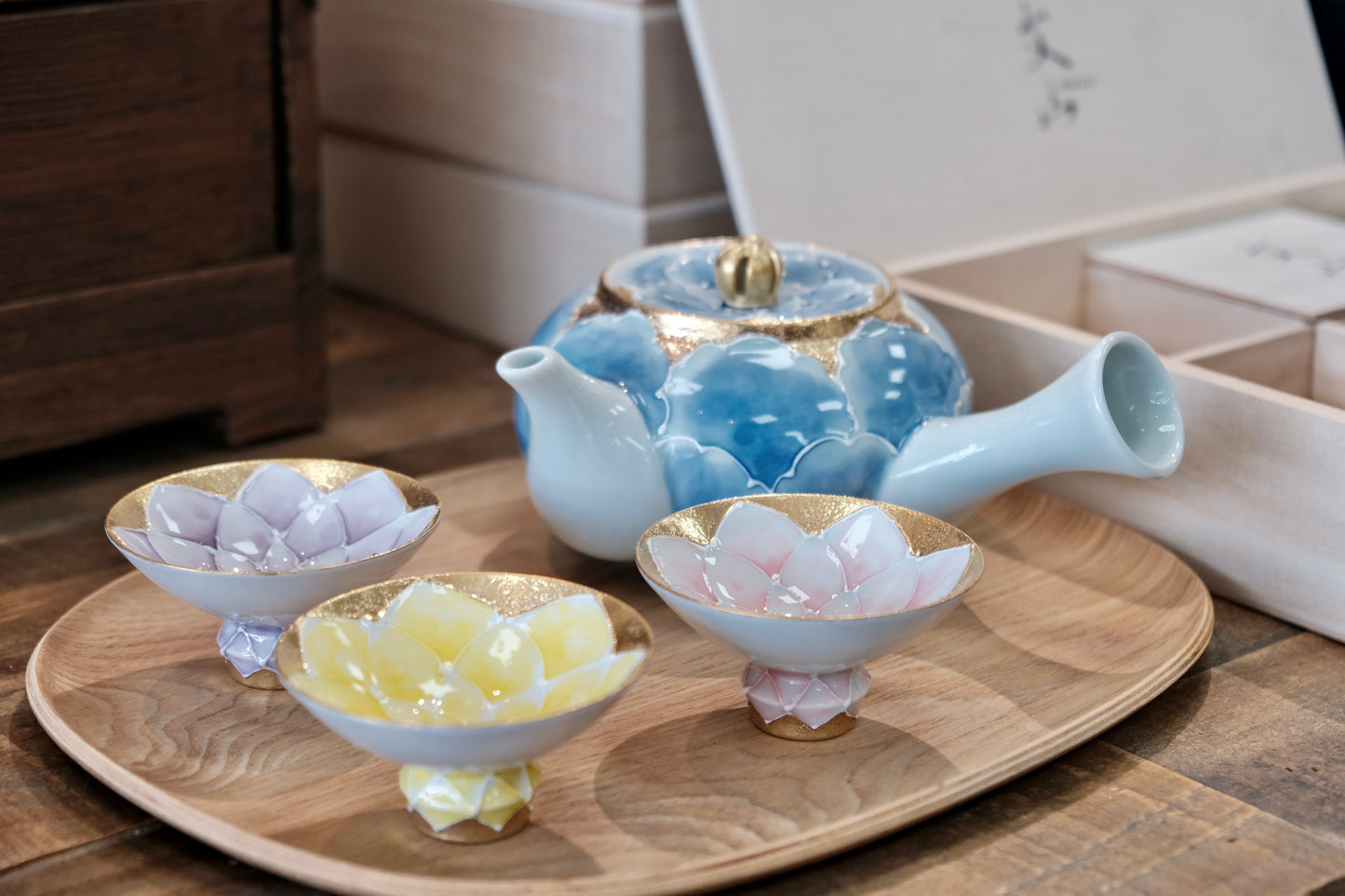 文山窯-Arita Yaki Peony Flower Tea Cups（Gift Box)