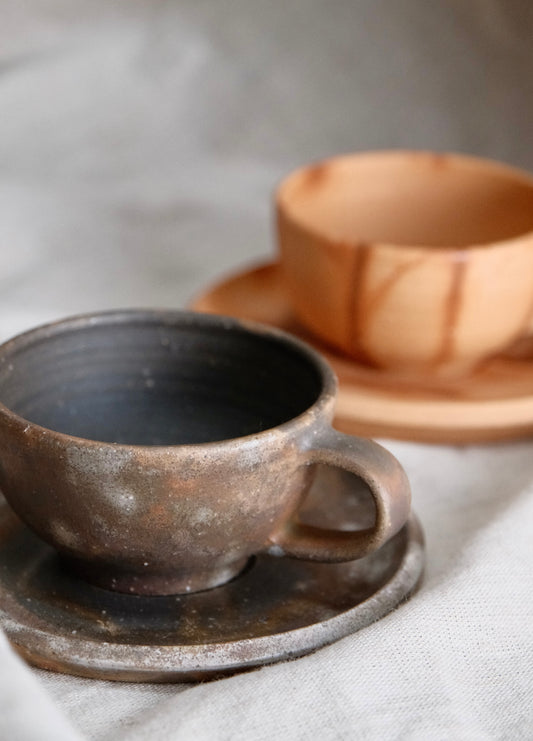 Bizen Yaki Artist-Mori Toshiaki Handmede ceramic Cup and Saucer