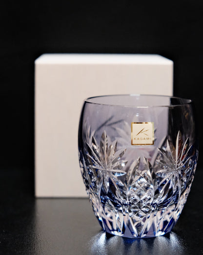 [KAGAMI CRYSTAL] | EDO KIRIKO | "BAMBOO FENCE & STAR" Whiskey Glass (Purple)