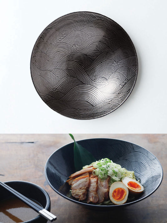 Japan Made Minoware Large Ramen Bowl -Silver line Aomi