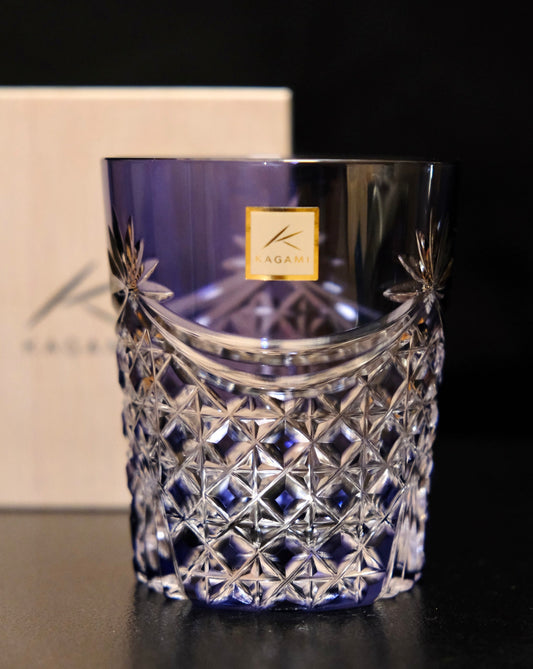 [KAGAMI CRYSTAL] Whiskey Glass DRAPE & TETRAGONAL BASKET WEAVE (PURPLE) | EDO KIRIKO | KAGAMI CRYSTAL