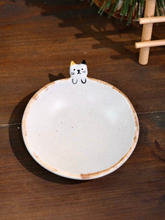 Artisans-Kazuko Kondo 近藤佳寿子 Handmade 3.7inch Small Dish Plate (cat)