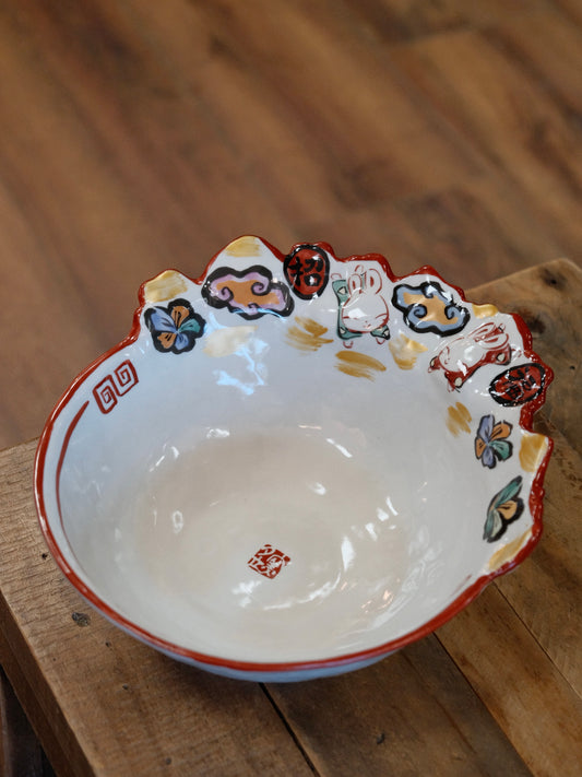 Yudachi Gama Handcraft Lucky Rabbit Large Dish Bowl/Ramen Bowl