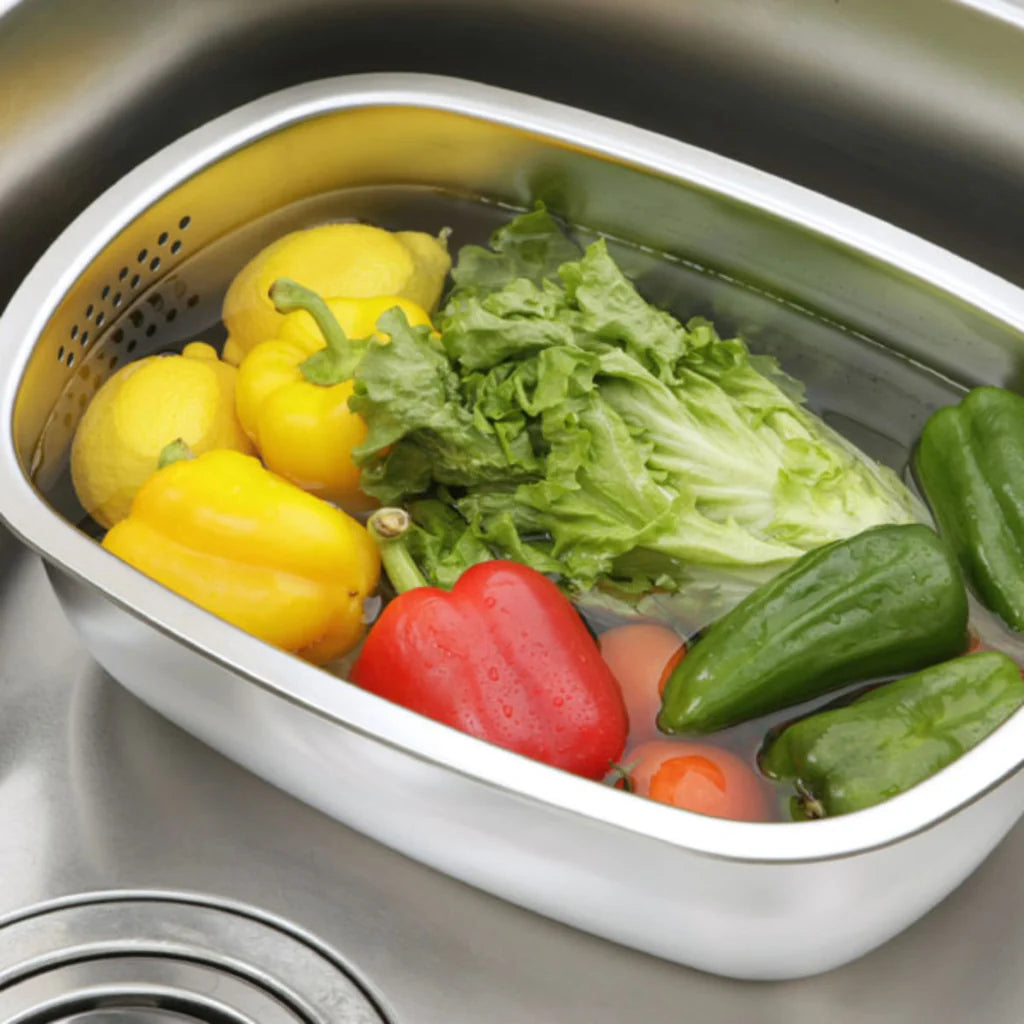 Japan Tsubame Shimomura Stainless Drain Basket/Vegetable washing/Kitchen Fruit Basin