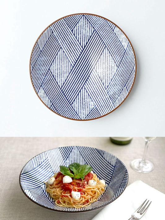 Japan Made Minoware Large Ramen Bowl -Striped lattice