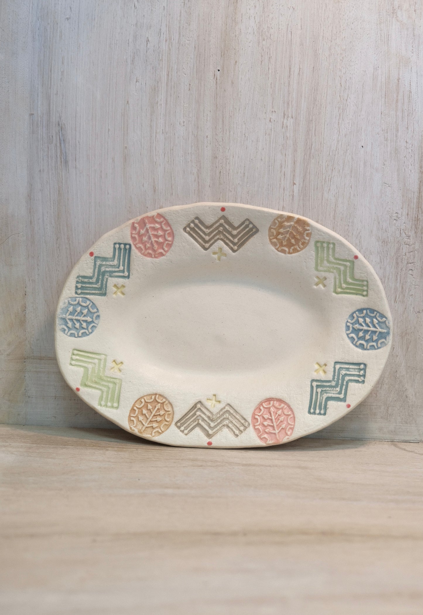 Hacorie-ハコリエ Handmade Ceramic Multiple Colors Rim pattern 9'' Oval Plate #8