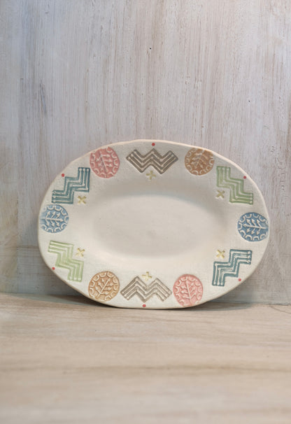 Hacorie-ハコリエ Handmade Ceramic Multiple Colors Rim pattern 9'' Oval Plate #8