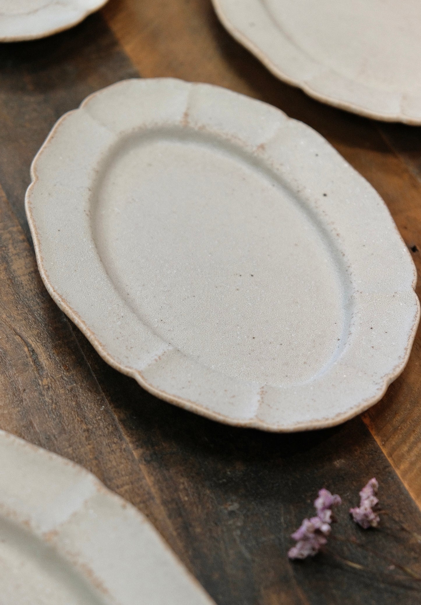 Japan Made Minoyaki Vintage Style Oval Plates (Ecru White)