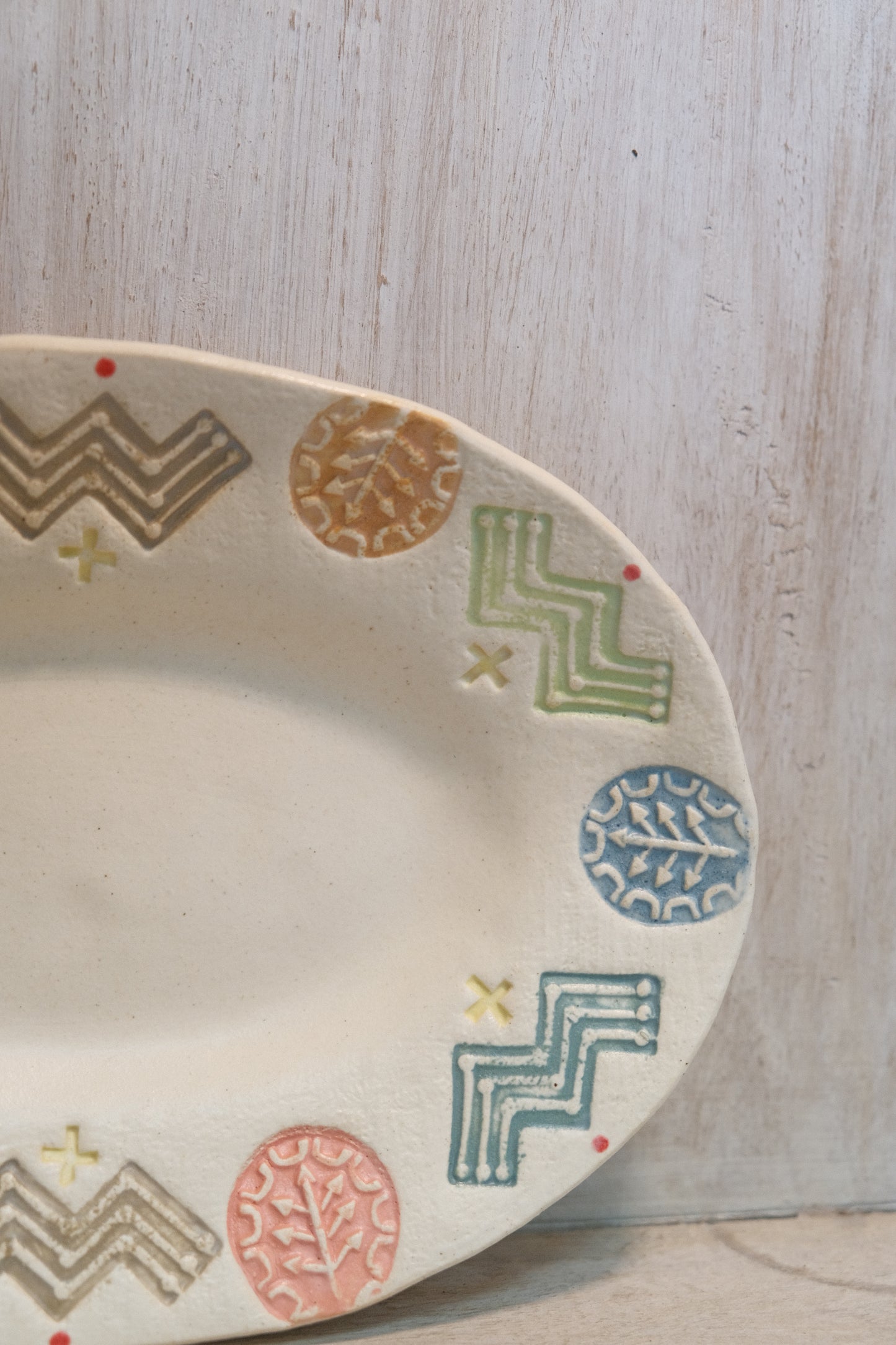 Hacorie-ハコリエ Handmade Ceramic Multiple Colors Rim pattern 9'' Oval Plate #8