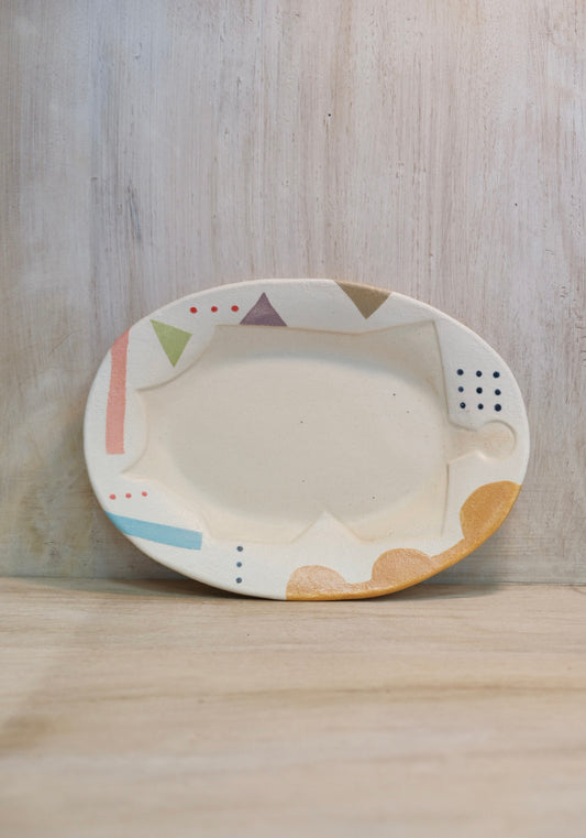 Hacorie-ハコリエ Handmade Ceramic Multiple Colors Rim pattern 9'' Oval Plate #1