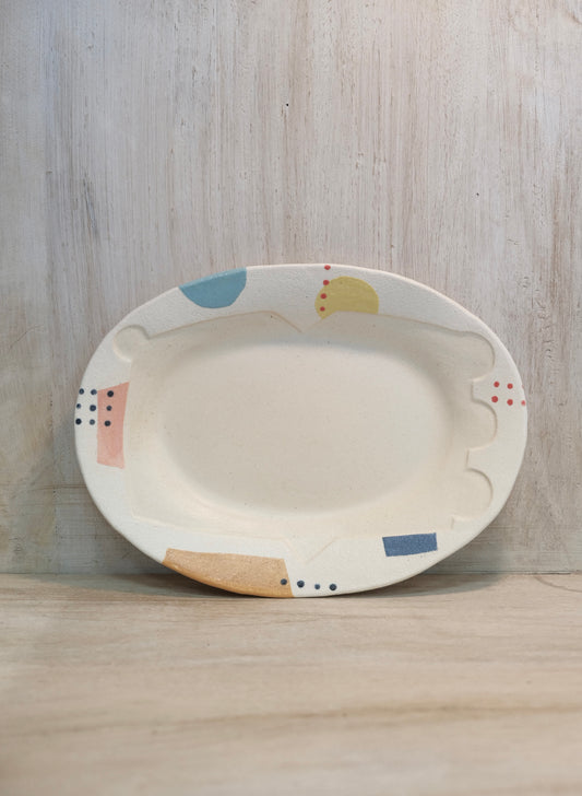 Hacorie-ハコリエ Handmade Ceramic Multiple Colors Rim pattern 9'' Oval Plate #3