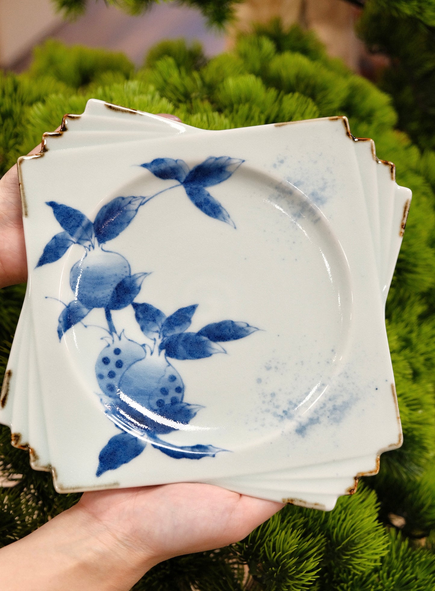 Arita Yaki Sometsuke Blue and White Handmade Large Plate Style Plate (Pomegranate)