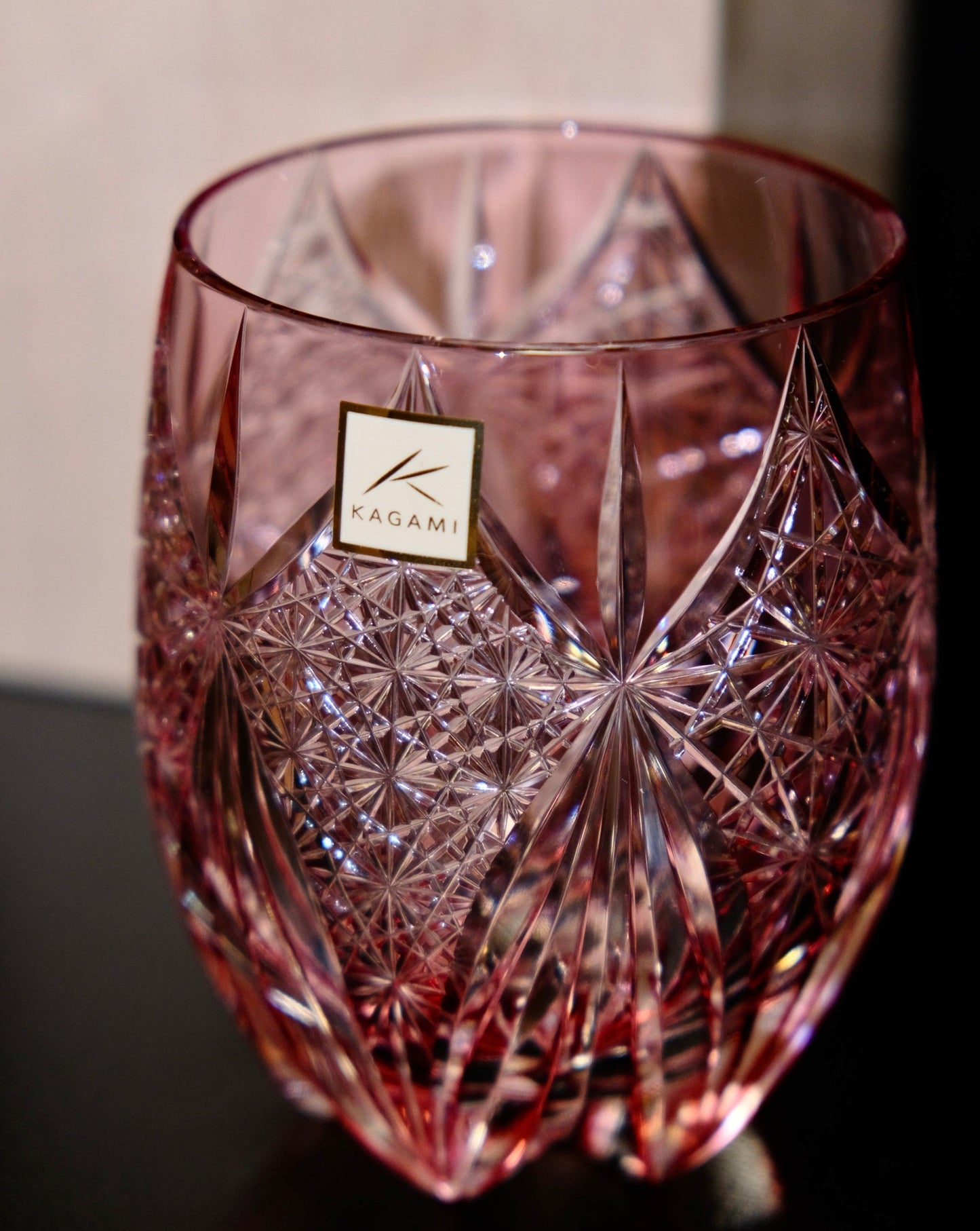 [KAGAMI CRYSTAL]  Whiskey Glass SUBARU (Red/Pink) By TATSUYA NEMOTO Master Of Traditional Crafts Edo Kiriko