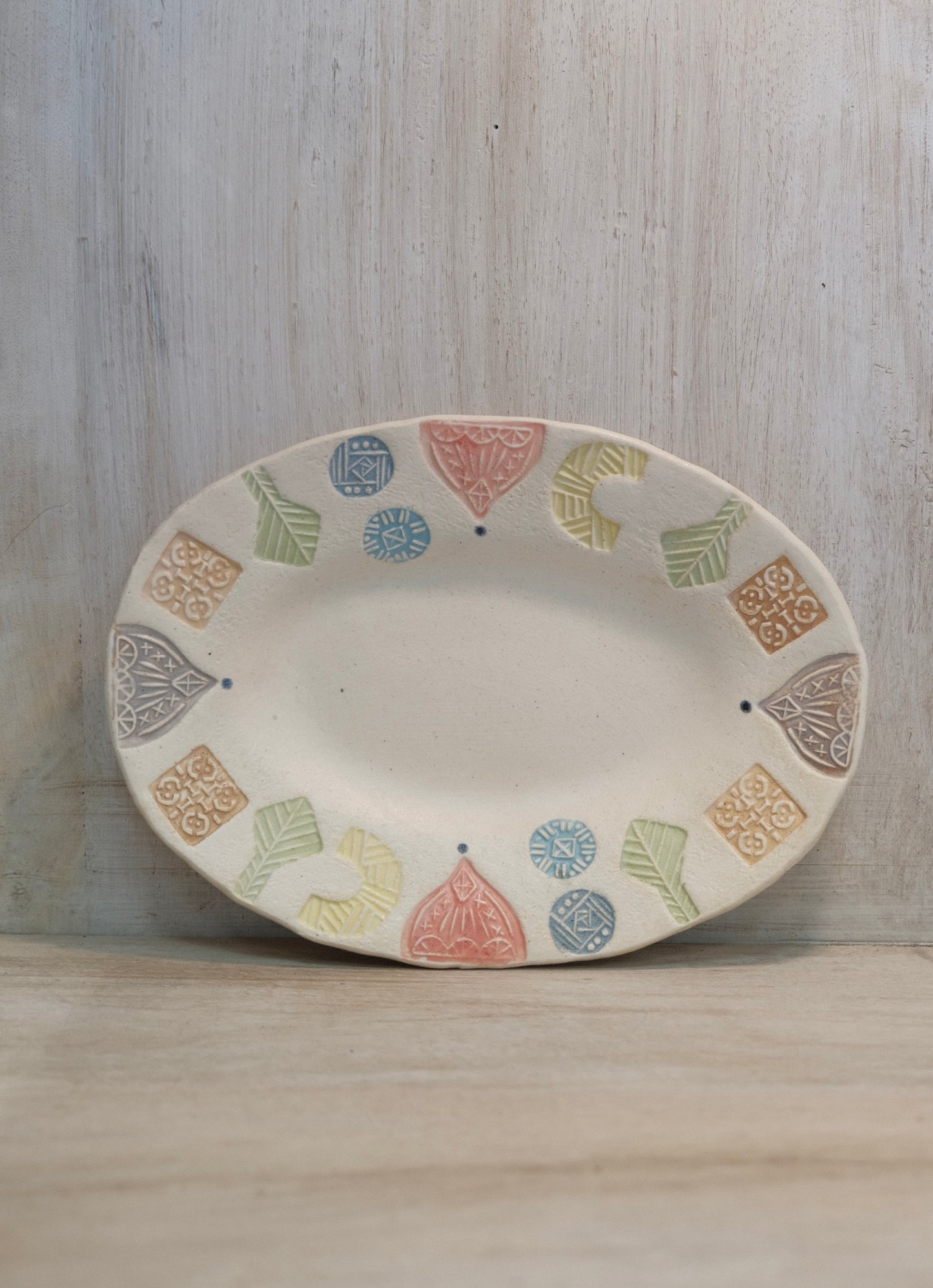 Hacorie-ハコリエ Handmade Ceramic Multiple Colors Rim pattern 9'' Oval Plate #7