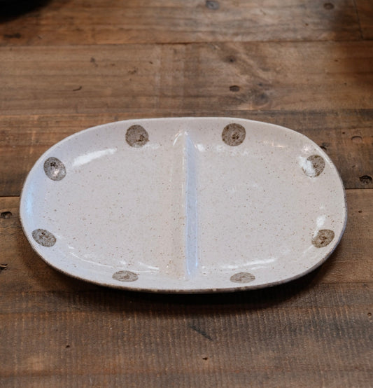 SHIROKARATSU Mino Ware Ceramic oval plate (Dot)