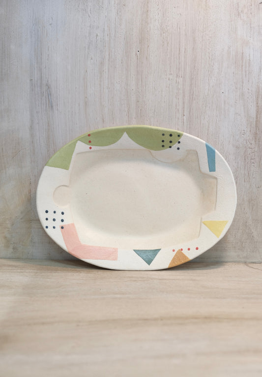 Hacorie-ハコリエ Handmade Ceramic Multiple Colors Rim pattern 9'' Oval Plate #2