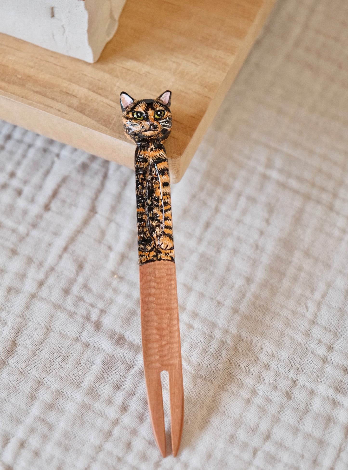 Artisans-HITO MIKO Handmade Cherry Wood Handmade Cat themed 6'' Dessert Fork #5