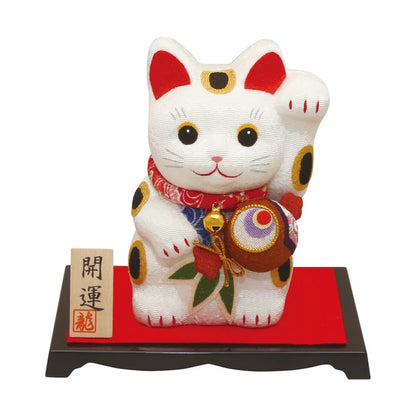 Japan made Kimono Fabric Fortune Calling Maneki Neko (Hammer)