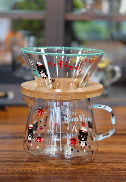 Hina Hiyo Club Hand-drawn Glass Coffee  Dripper Stand Coffee Filter Wooden Filter Holder Set