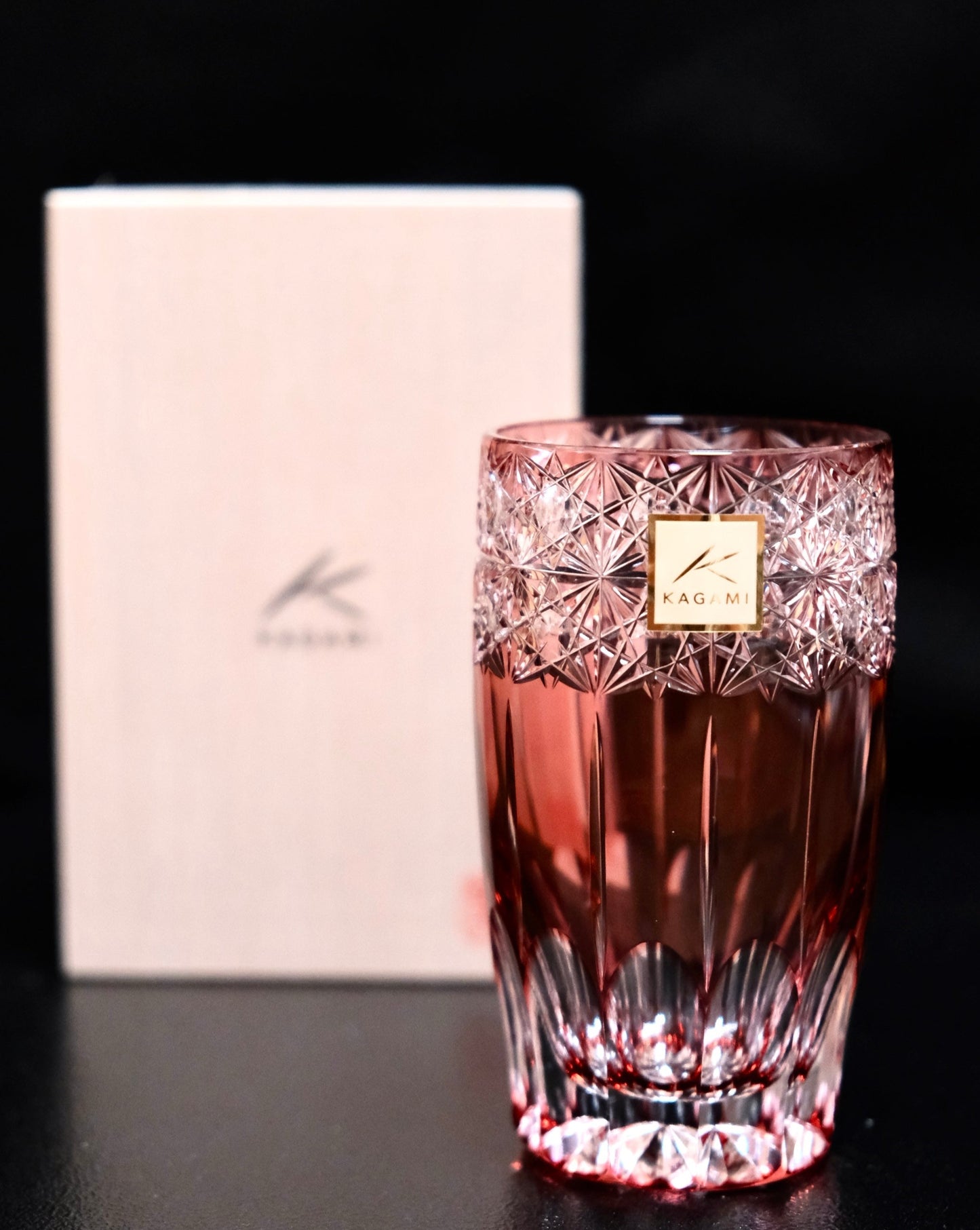 [KAGAMI CRYSTAL] Slim Glass Koka (Shining Flowers) Red By JUNICHI NABETANI Master Of Traditional Crafts Edo Kiriko