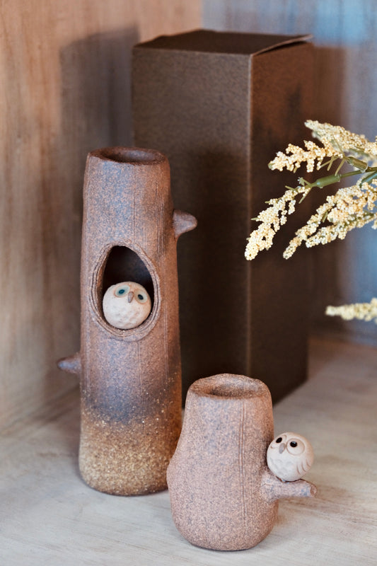 Shigaraki Yaki Owl Ceramic Flower mini vase (Gift box)