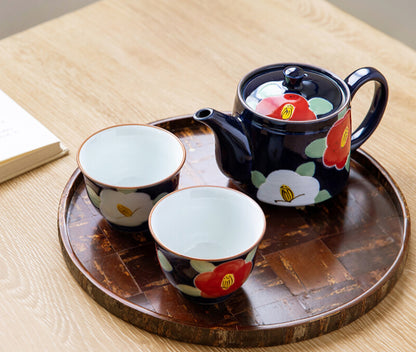 Arita Ware Handcraft Blue Red Flower Tea set (Wooden Gift Box)