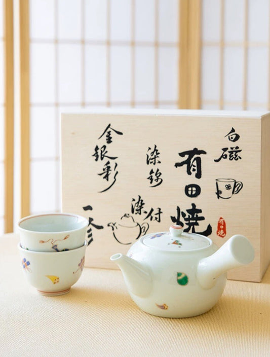 Japan Arita Ware Handmade Lucky Tea Set(Wooden box)