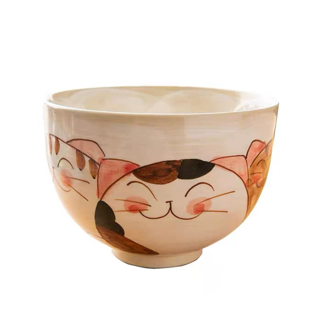 Hasami ware Handcraft Kitty Cat noodle Bowl (Large)