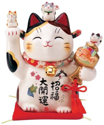 Lucky Gold Ornament Four Cats Piggy Bank L size (Gift Box)