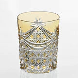 [KAGAMI CRYSTAL] Whiskey Glass DRAPE & TETRAGONAL BASKET WEAVE (YELLOW ) | EDO KIRIKO | KAGAMI CRYSTAL