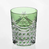 [KAGAMI CRYSTAL] Whiskey Glass DRAPE & TETRAGONAL BASKET WEAVE (GREEN) | EDO KIRIKO | KAGAMI CRYSTAL