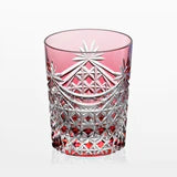 [KAGAMI CRYSTAL] Whiskey Glass DRAPE & TETRAGONAL BASKET WEAVE (RED) | EDO KIRIKO | KAGAMI CRYSTAL