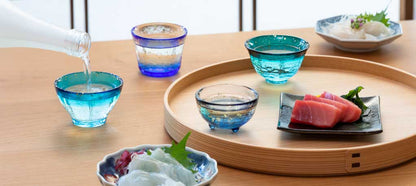 Tsugaru Handblown Sake Cup Set-Blue Ocean 4pcs Set(Gift Set)