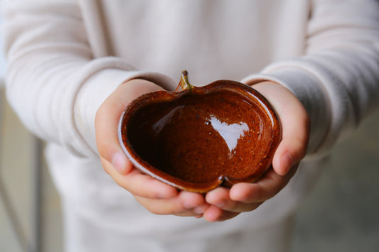 古谷浩一 Hirokazu Furutani Handmade Earthenware iron sprinkled apple bowl-Caramel Glazed