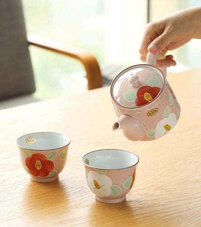 Arita Ware Handcraft Pink Flower Tea set (Wooden Gift Box)