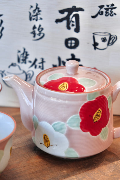 Arita Ware Handcraft Pink Flower Tea set (Wooden Gift Box)