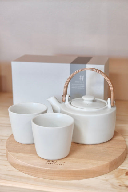 SALIU 祥SYO Earthen Teapot Japanese Tea Pot Gift Set (Matt White)